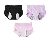 Braguitas de Algodón para Adolescentes Ropa Interior deportiva Protectora para El Período Bragas Menstruales para Flujo Abundante Bragas Posparto Cómodas 3 Piezas Color Negro Morado y Rosa L