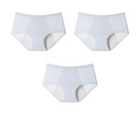 Braguitas de Algodón para El Período con Flujo Abundante a Prueba de Fugas Bragas Posparto Ropa Interior Menstrual Transpirable Bragas Absorbentes Estilo Hipster 3 Piezas Azul L