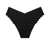Braguitas Menstrual Ropa Interior de Seda de Hielo sin Costuras con Cintura en Forma de V de Encaje Ondulado sólido Informal para Mujer Bragas Altas para NiñAs (Black, S)