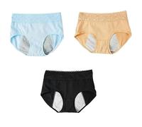 Braguitas Menstruales de Algodón para Adolescentes con Entrepierna a Prueba de Fugas Ropa Interior deportiva Protectora Transpirables 3 Unidades Azul Albaricoque y Negro M