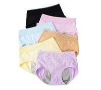 Braguitas Menstruales de Cintura Alta de Algodón Transpirable Absorbentes a Prueba de Fugas para El Período Ropa Interior Posparto Cómodas 6 Unidades Multicolor Xxl