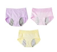 Braguitas Menstruales para Adolescentes Bragas Posparto Absorbentes Bragas de Algodón de Cintura Alta Kit de Inicio para El Primer Período Ropa Interior Transpirable 3 Piezas Morado Rosa y Amarillo