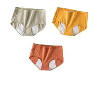 Braguitas Menstruales Suaves para El Período Ropa Interior de Algodón Posparto para Adolescentes Bragas Absorbentes A Prueba de Fugas Cómodas Paquete de 3 Verde Amarillo y Marrón Talla Xl