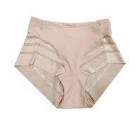 Braguitas para mujer de malla transparente a rayas con alta comodidad de plumas de seda helada, beige, M