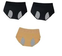 Braguitas Posparto para Mujer de Algodón para El Período Ropa Interior Menstrual Absorbentes de Cintura Alta para Adolescentes y Niñas Transpirables Paquete Múltiple de 3 Color Negro y A