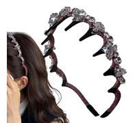 Braid Headband - 14x14x4cm Vintage High Skull Headband with Faux Diamonds | Woven Pearl Hairband | Bridal Rhinestone Hair Accessory | Non-Slip Elegant Women's Hairpiece