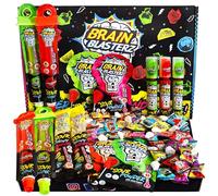 Brain Blasterz Caja Grande de Golosinas y Chuches Ácidas - 27 piezas con piruletas, golosinas duras y caramelos masticables - Halal & Vegano - Halloween, cumpleaños, Navidad y más