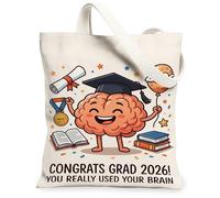 Brain - Bolsa de lona para mujer, diseño de dibujos animados de celebración, gorra de graduación, diploma, naranja, lavable, reutilizable, compras, Anaranjado, 13x15 Inch