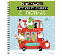 Brain Games - Sticker by Number: Christmas (Bus Cover): Fun Holiday Activity Book for Kids and Adults Spiral Bound with Perforated Pages 10 Festive Sticker Designs Great Christmas Gift
