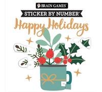 Brain Games - Sticker by Number Compact Edition: Happy Holidays 7x7 Inches Christmas Stocking Stuffer, Travel Size Activity Book for Adults & Kids 7+