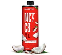 BRAINEFFECT Aceite MCT 100% C8 - Calidad alemana - Aceite C8 puro (sin C10) extracto de coco de primera calidad - 1000 ml - Botella metálica protectora