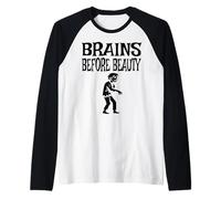 Brains Before Beauty Costume Halloween Camiseta Manga Raglan