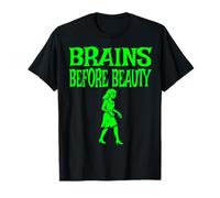 Brains Before Beauty Costume Halloween Zombie Camiseta
