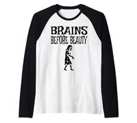 Brains Before Beauty Costume Halloween Zombie Camiseta Manga Raglan