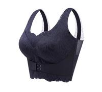 Bralette - Brasier deportivo sin costuras con cierre frontal para mujer, de algodón, transpirable, copa completa AH para el trabajo diario, la oficina, Negro, 4XL