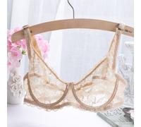 Bralette de encaje transparente copa B soporte con aros (albaricoque claro, 80B)