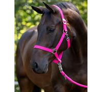 Brama West COVALLIERO Juego de cabestro para caballos hipopótamo, cabestro ajustable, cabestro y punto de 2 m, con gancho de pánico (rosa, pony)