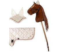 Brama West HKM Hobby Horse Premium Set - Caballo con manta premium y capucha en color beige - con piedras brillantes y bordado, para niños (zorro oscuro/beige)