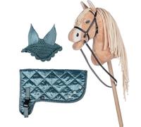 Brama West HKM Hobby Horse Set - Caballo + Manta Premium y Capucha - Perfecto para Horsing Hobby y Torneos (Beige/Turquesa)