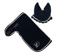 Brama West HKM Hobby Horsing Teddy Love Set para caballos de peluche, acogedoras orejeras y manta de pelo de peluche, accesorios para caballos Hobby Horse de alta calidad (azul marino)