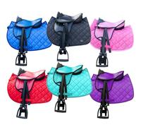 Brama West Juego de sillín infantil Shetty My Little Pony, sillín para Shetty Pony, caballo de madera, caballo de peluche, con manta de sillín, correa, estribos y correas para estribos - azul