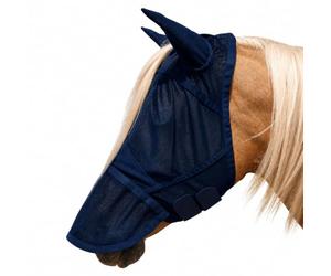 Brama-West - Máscara antimosca para caballo con protección para los oídos y protector nasal extraíble, para deportes de conducción, protección contra moscas, tábanos y mosquitos (azul marino, cob)