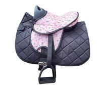 Brama West Shetty Juego de sillín "My Little Pony" para niños | Silla para Caballo de madera Shetty Pony | con manta de sillín, correa de sillín, estribo y estribo | manta negro/silla de montar Flor