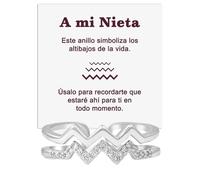 Bramart Anillo Mujer A mi Nieta para Nietas Mujeres Chicas en Plata de Ley 925 Inspiracional y de Motivación Altos y Bajos Ajustable - Caja con DEDICATORIA incluida (Anillo Nieta Altos y Bajos)