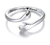 Bramart Anillo Mujer Siempre Contigo Mamá en Plata de Ley 925 - Regalo de Cumpleaños o Navidad para Madres, Abuelas - Anillo Ajustable - Estuche Incluido (Siempre Contigo Mamá, Ajustable)