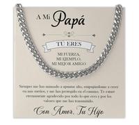 Bramart Collar Cubano Hombre Papá Idea Regalo Cumpleaños Acero Inoxidable Pulido Ideas Regalos para él Navidad Día del Padre - Cofre con DEDICATORIA incluido (a mi papá 6)