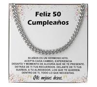 Bramart Collar de Hombre Cumpleaños 50 Años Ideas de Regalos para él Fiesta Evento Especial - Idea de Regalo Aniversario - Set de Regalo con DEDICACIÓN incluido (Argent - 50 Años, Acero inoxidable)