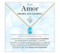 Bramart Collar Esposa Novia Piedra Aguamarina para ella Idea de Regalo esposas Plata Oro Navidad Cumpleaños Aniversario - Estuche con DEDICATORIA incluida (Collar Amor Piedra Aguamarina oro)