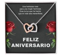 Bramart Collar Mujer A Mi Esposa Idea de Regalo para Ella Acabado en Plata y Oro Joyería Aniversario de Boda Ideas de Regalos - Estuche con DEDICATORIA incluida (feliz aniversario)