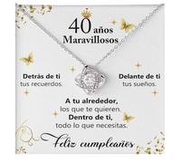 Bramart Collar Mujer Cumpleaños 40 Años Oro, Plata, Ideas de Regalo para Ella Evento Especial Fiesta - Set de Regalo con DEDICACIÓN (Plata - 40 Años)