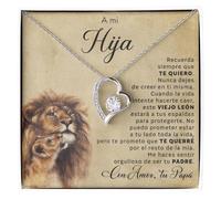 Bramart Collar Mujer Hija de Mamá o Papá Idea de Regalo para Ella Acabado en Plata u Oro Joya Cumpleaños o Navidad - Estuche con DEDICATORIA incluida (Hija león)