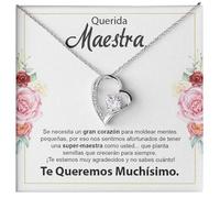 Bramart Collar Mujer Maestra Regalos Profesora Plata Ideas Regalos para ella Dedicación Navidad Fin de Año Escolar - Caja con DEDICACIÓN incluido (Querida Maestra)