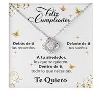 Bramart Collar para Mujer Cumpleaños Primera Comunión, Graduación, Confirmación - Regalo Ideal para Mujer - Estuche con DEDICATORIA incluido (Plata - Feliz Cumpleaños)