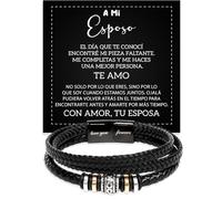 Bramart Pulsera Hombre Para Mi Esposo en Cuero Trenzado con Acero Inoxidable Pulido - Idea de Regalo para Él - Regalos de Cumpleaños o Navidad - Caja con DEDICATORIA incluida (Pulsera Esposo)