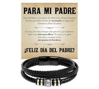 Bramart Pulsera Papá de Cuero Trenzado y Acero Inoxidable Pulido de Altísima Calidad regalo para él Día del Padre Navidad Padres - Estuche con DEDICATORIA incluido (Pulsera Papá de Cuero Trenzado 2)