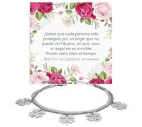Bramart Pulsera Querida Hermana Plata Oro Cumpleaños Ideas Regalos para ella Acero Inoxidable Pulido Idea Regalo Navidad - Estuche con DEDICATORIA incluido (Pulsera Hermana trébol de cuatro hojas)