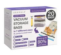Bramble - 20 Bolsas de Almacenamiento al Vacío - 7 Tamaños (2 XXL, 2 XL, 2 L, 2 M, 6 S, 2 L/4 S de Viaje) - 80% Más Espacio Guardando Ropa,Edredones, Almohadas y Mantas - Bomba de Succión Incluida