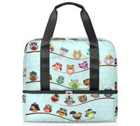 Branch Owls - Bolsa de lona deportiva para mujeres, hombres y niños, Kirls lindos búhos, bolsas de fin de semana, bolsas de noche separadas para mojado, bolsa de mano de 21 L para viajes, gimnasio,