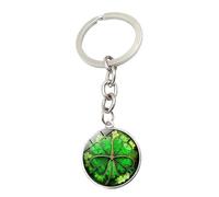 Brand-gangdiude Colgante Llavero Trébol de Cuatro Hojas Gema de Cristal Verde Hierba de la Suerte Llavero Hebilla Accesorio Decorativo