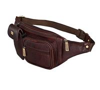 BRAND LEATHER Riñonera de piel auténtica con estilo elegante, bolsa de viaje para pasaporte con correa ajustable, Marrón, M, Accesorios de viaje