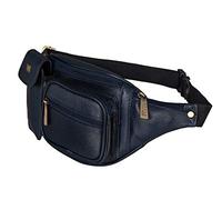 BRAND LEATHER Riñonera de piel auténtica con estilo elegante, bolsa de viaje para pasaporte con correa ajustable, Azul, M, Accesorios de viaje