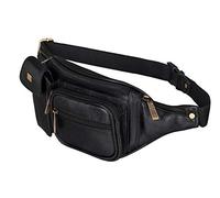 BRAND LEATHER Riñonera de piel auténtica con estilo elegante, bolsa de viaje para pasaporte con correa ajustable, negro, M, Accesorios de viaje