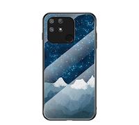 BRAND SET Carcasa para Realme Narzo 50A Funda Protectora Transparente con Patrón Tela de Ajedrez Star Luo Cubierta Trasera de Vidrio Templado + Borde de Silicona Case Antigolpes-XLQB