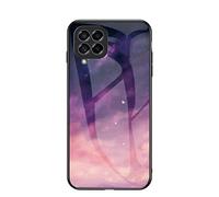 BRAND SET Carcasa para Samsung Galaxy M33 5G Funda Protectora Transparente con Patrón Cielo Estrellado Púrpura Cubierta Trasera de Vidrio Templado + Borde de Silicona Case Antigolpes-MHXK