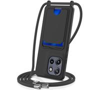 BRAND SET Funda para Motorola ThinkPhone 25, Carcasa de Silicona Suave Antigolpes con Forro de Microfibra, Bolsillo para Tarjetas y Correa Desmontable - Carcasa para Motorola ThinkPhone 25 (Negro)