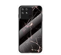 BRAND SET Funda para Realme Narzo 50A Caja de Vidrio de Mármol Templado Funda de Silicona Ultrafina Case para Realme Narzo 50A (Oro Negro)